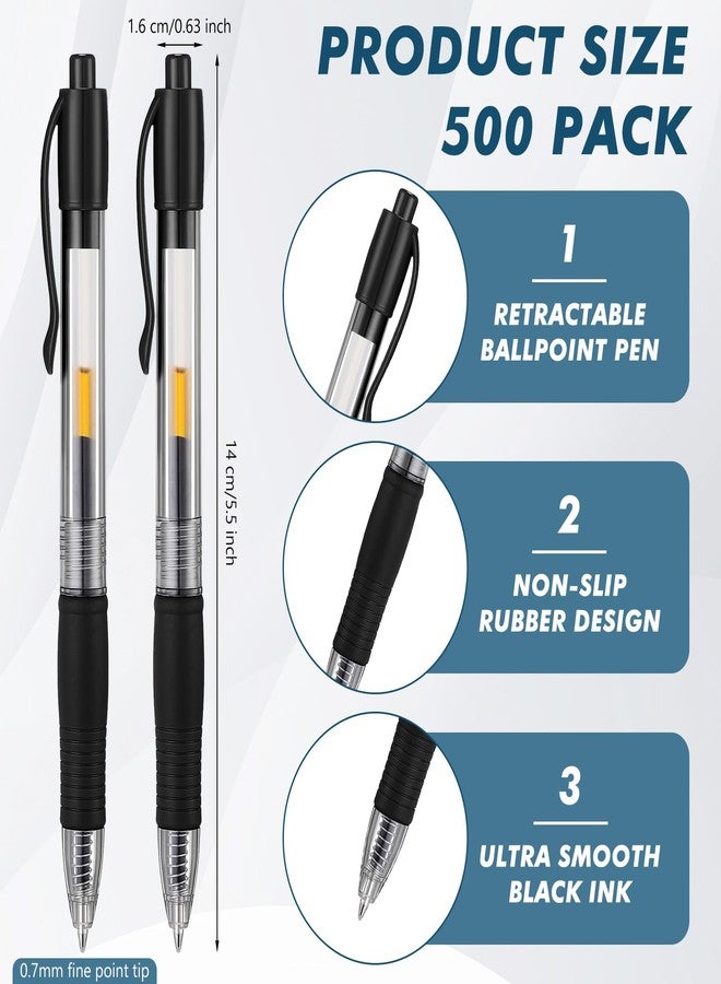 Jetec 500 Pcs Premium Gel Roller Pens Bulk, Fine Point 0.7 mm, Retractable Gel Ink Roller Ball Pens for Writing Journaling Taking Notes Office (Black) - Image 2