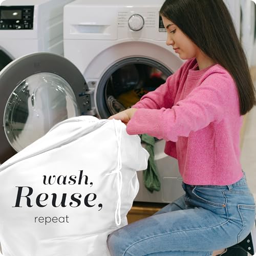 Handy Laundry Polyester Bag - Locking Drawstring Closure and Machine Washable. These Bags will Fit a Laundry Basket and Strong Enough to Carry up to 1 Load. (White) - Image 5