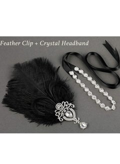 Excefore 1920s Feather Headpiece, Womens Ostrich Feather Crystal Headband, Great Gatsby Hair Accessories for Women, Ribbon Tie, Flapper Accessories, Art Deco Headpiece (Black)  - Image 3