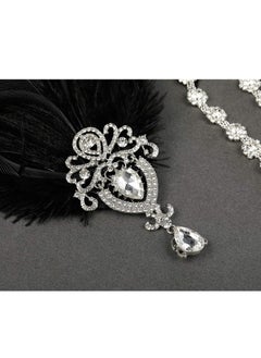 Excefore 1920s Feather Headpiece, Womens Ostrich Feather Crystal Headband, Great Gatsby Hair Accessories for Women, Ribbon Tie, Flapper Accessories, Art Deco Headpiece (Black)  - Image 5