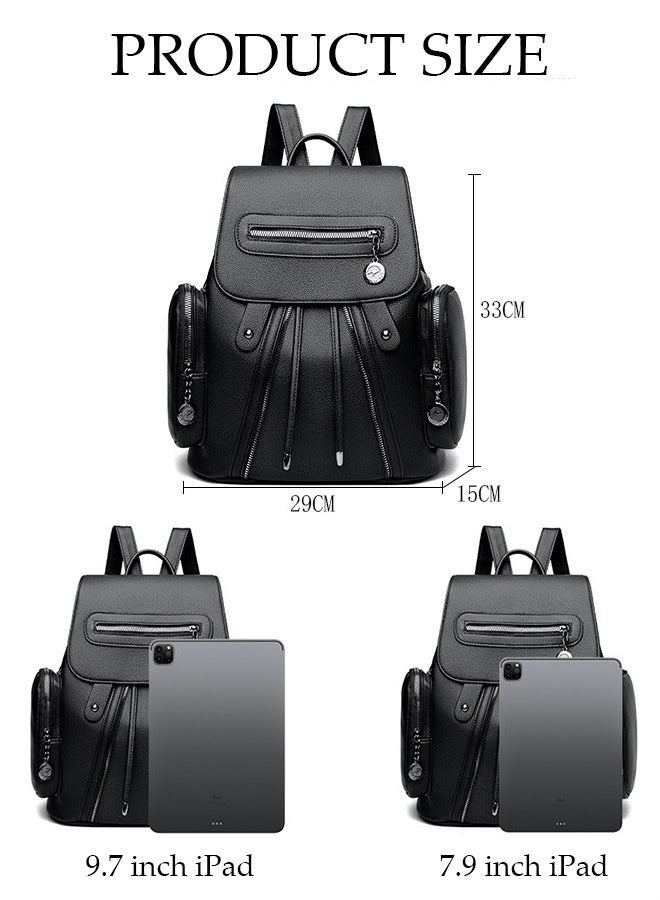 DUNISO Women's Backpack Fashionable Travel Backpack For Women Large Capacity Faux Leather School Backpack Shoulder Bag with Drawstring For College Girls Students Black - Image 4