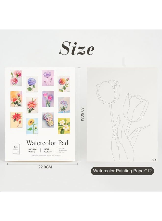 RGBMIX 12 Sheets Flower Watercolor Paper Book 9x12'' Watercoloring Paper Pad Arts 100% Cotton Water Coloring Pad Paint Stress-Relief Painting Art Painting Supplies Ideal for Beginners - Image 5