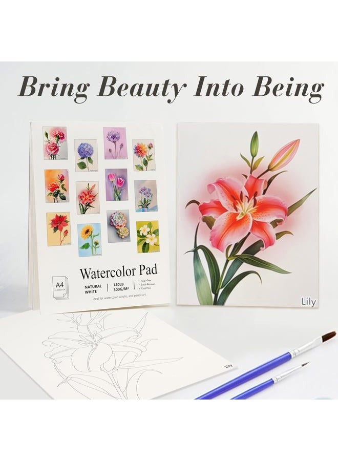 RGBMIX 12 Sheets Flower Watercolor Paper Book 9x12'' Watercoloring Paper Pad Arts 100% Cotton Water Coloring Pad Paint Stress-Relief Painting Art Painting Supplies Ideal for Beginners - Image 3