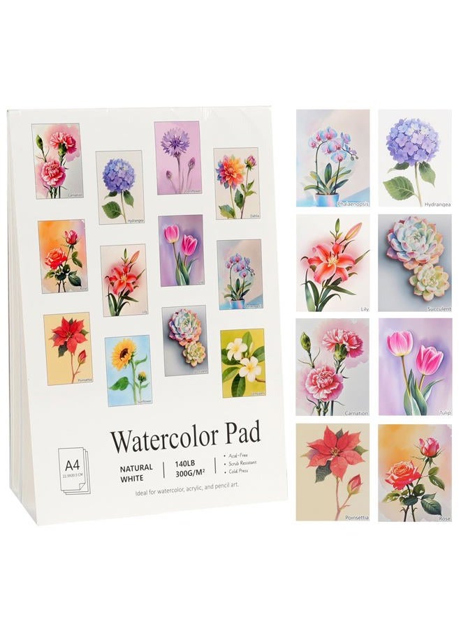 RGBMIX 12 Sheets Flower Watercolor Paper Book 9x12'' Watercoloring Paper Pad Arts 100% Cotton Water Coloring Pad Paint Stress-Relief Painting Art Painting Supplies Ideal for Beginners - Image 1