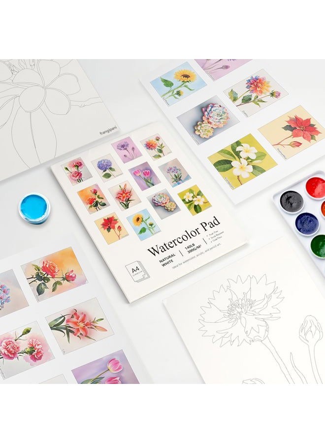 RGBMIX 12 Sheets Flower Watercolor Paper Book 9x12'' Watercoloring Paper Pad Arts 100% Cotton Water Coloring Pad Paint Stress-Relief Painting Art Painting Supplies Ideal for Beginners - Image 4