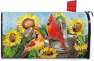 FBCOO FBCOO Summer Cardinal Sunflower Mailbox Cover Magnetic Standard Size 21" x 19", Floral Flower Red Bird Rustic  - Image 1