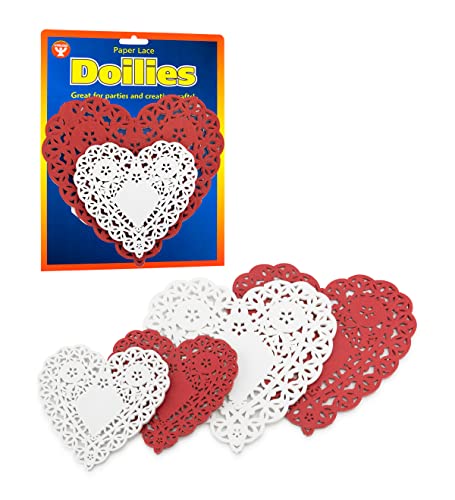 Hygloss Products Heart Doilies - Assorted Sizes White And Red Paper Doily, Made In USA, 96 Pack - Image 1