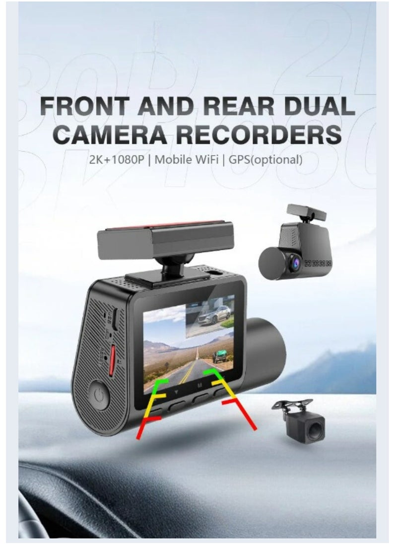 SMART CLOUDS - 2k Dual Dash Cam Front and Rear Car Camera Dual lens Drive Recorder 140° Wide Angle 24 Hour Parking Mode WDR Loop Recording G-Sensor 2 Channel 1080P+2K - Image 1