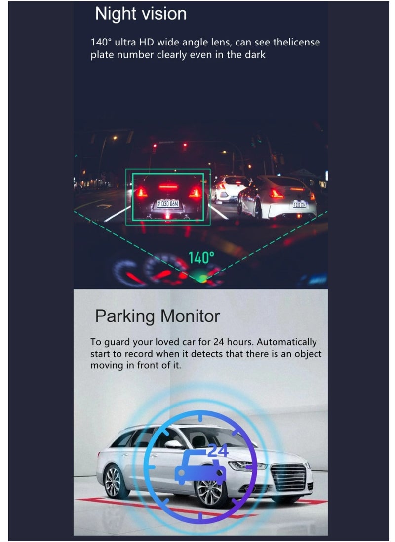 SMART CLOUDS - 2k Dual Dash Cam Front and Rear Car Camera Dual lens Drive Recorder 140° Wide Angle 24 Hour Parking Mode WDR Loop Recording G-Sensor 2 Channel 1080P+2K - Image 1