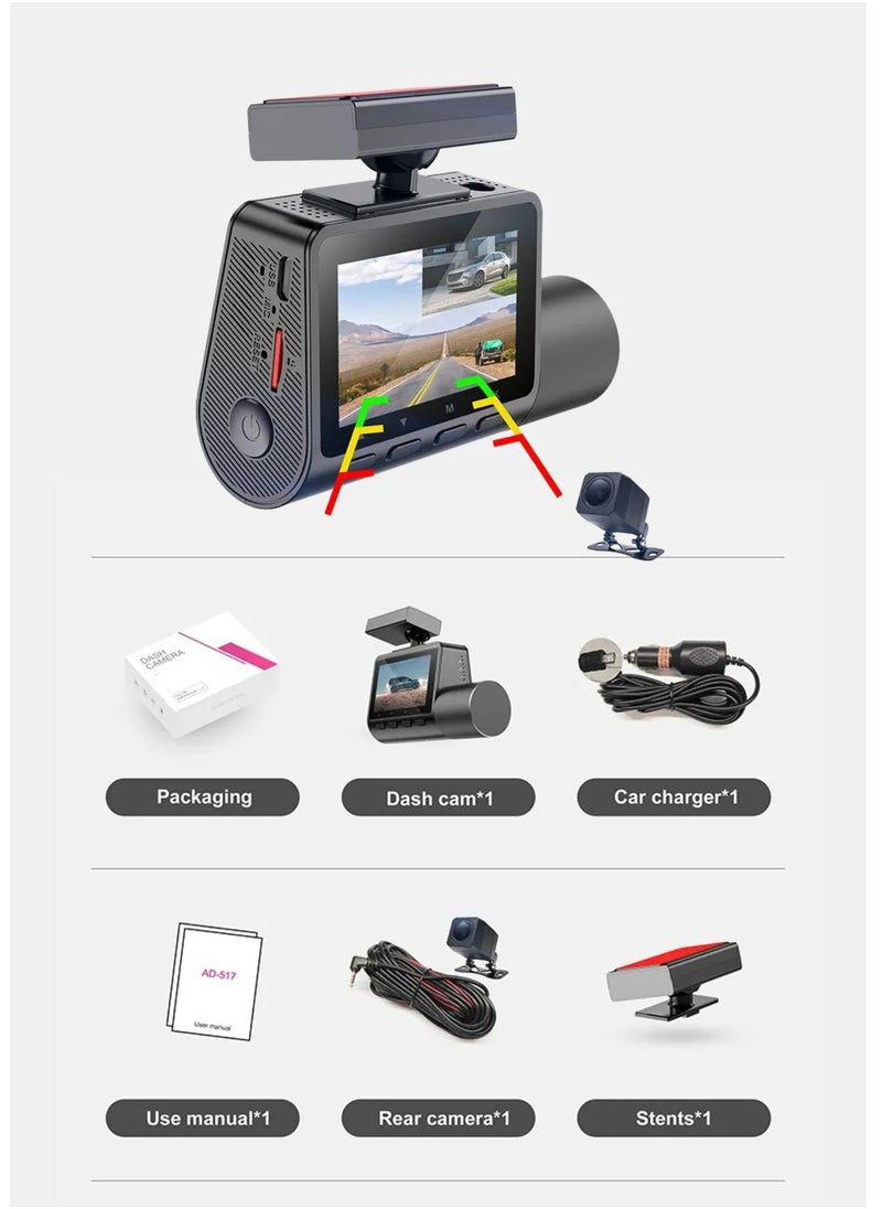 SMART CLOUDS - 2k Dual Dash Cam Front and Rear Car Camera Dual lens Drive Recorder 140° Wide Angle 24 Hour Parking Mode WDR Loop Recording G-Sensor 2 Channel 1080P+2K - Image 1