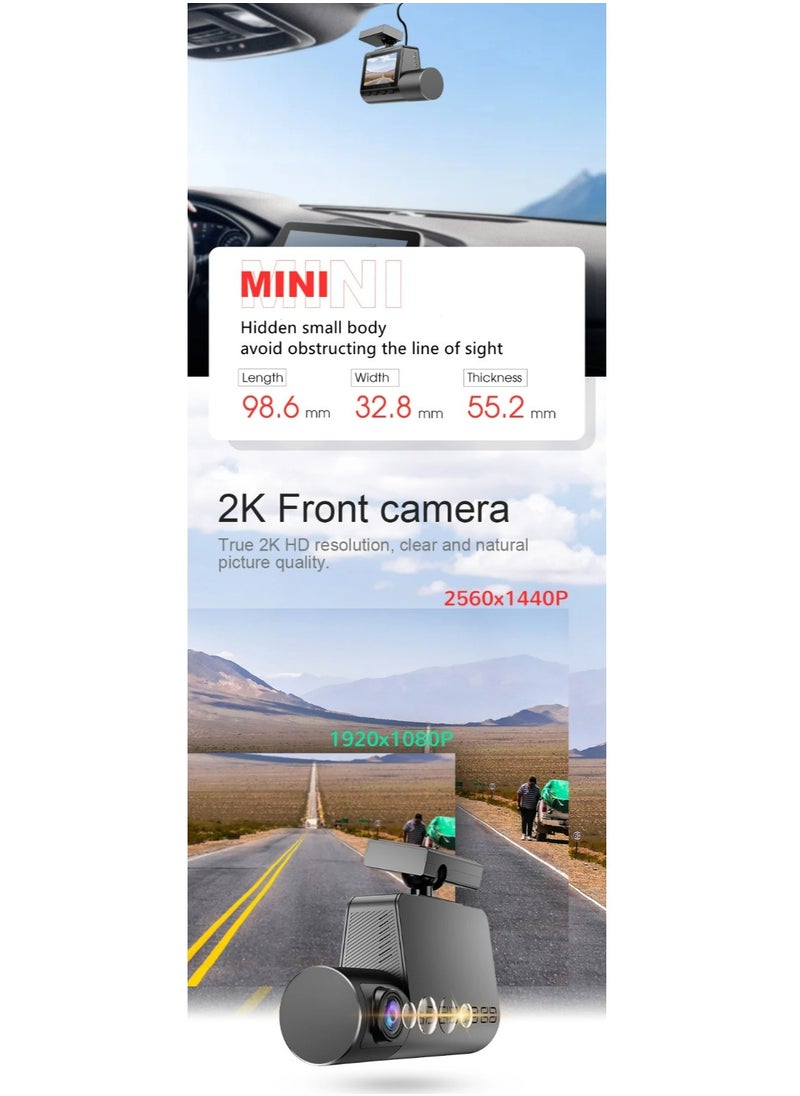 SMART CLOUDS - 2k Dual Dash Cam Front and Rear Car Camera Dual lens Drive Recorder 140° Wide Angle 24 Hour Parking Mode WDR Loop Recording G-Sensor 2 Channel 1080P+2K - Image 1