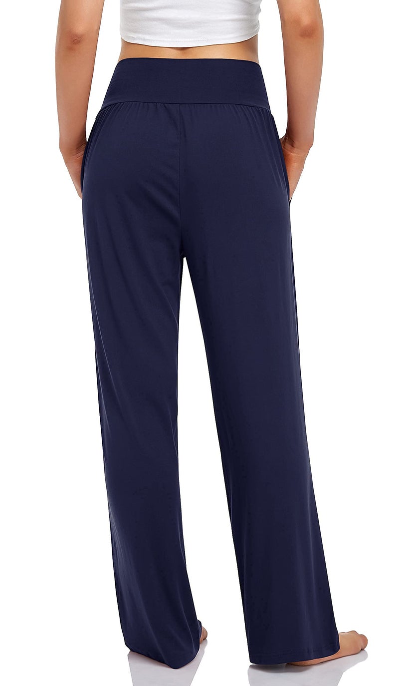 UEU Women's Trendy Tall Yoga Pants High Waisted Casual Loose Fit Womans Sweatpants Comfy Lounge Wide Leg Pant with Pockets(Navy,S) - Image 3