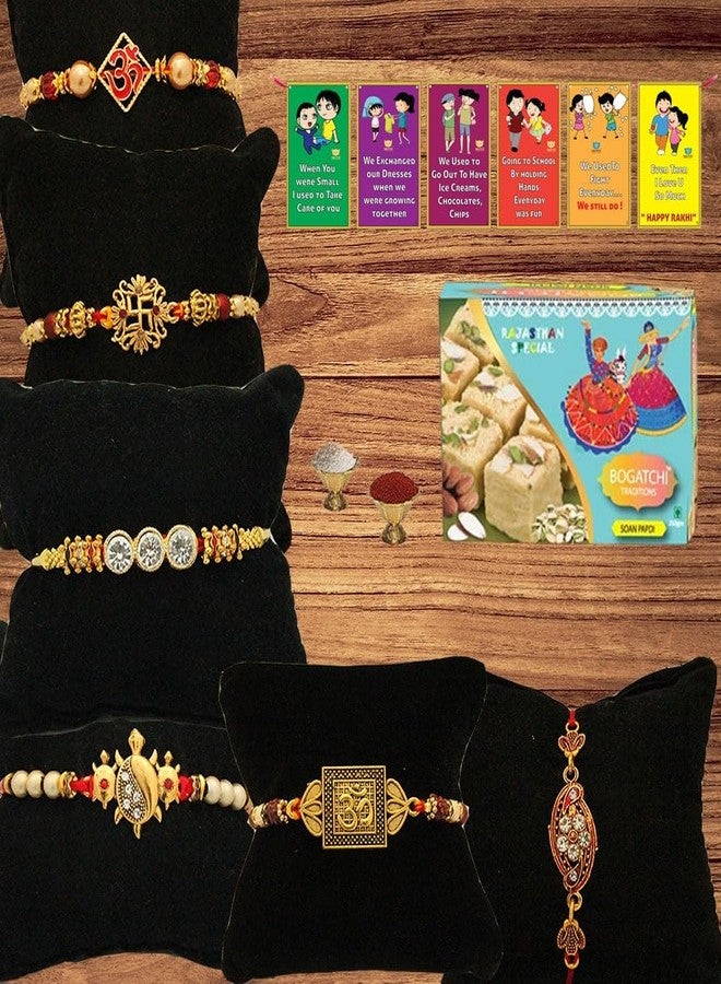 BOGATCHI Rakhi Gift for Brother|Rakhi with Sweets Combo|Rakhi Set with Sweets |Rakhi Gift Combo for Brother|Rakhi Set|Mysore Pak + Rakhi(6) + Roli Chawal + Rakhi Story Card|46 - Image 1