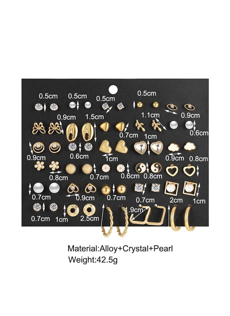 Huitich 30 Pairs Gold Colour Tone Alloy, Crystal & Pearl Earrings Set for Women  - Image 3