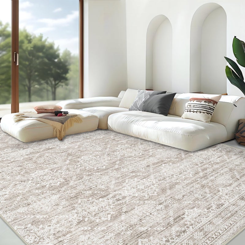 Aoyaomi Area Rug Living Room Rugs 8x10 - Large Soft Boho Geometric Rug, Non-Slip Foldable Washable Rugs Non Shedding Morden Indoor Floor Carpet for Living Bedroom Office Dining Room(Ivory Mocha,8'x10') - Image 1