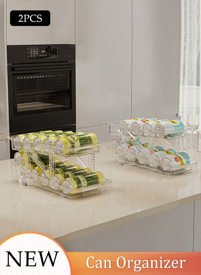 DUNISO 2pcs Rolling Can Organizer Dispenser Double Layer Foldable Fridge Soda Can Organizer Fridge Can Adjustable Width Pop Can Holder Drink Organizer Dispenser for Fridge, Pantry, Cabinet, Countertop - Image 1