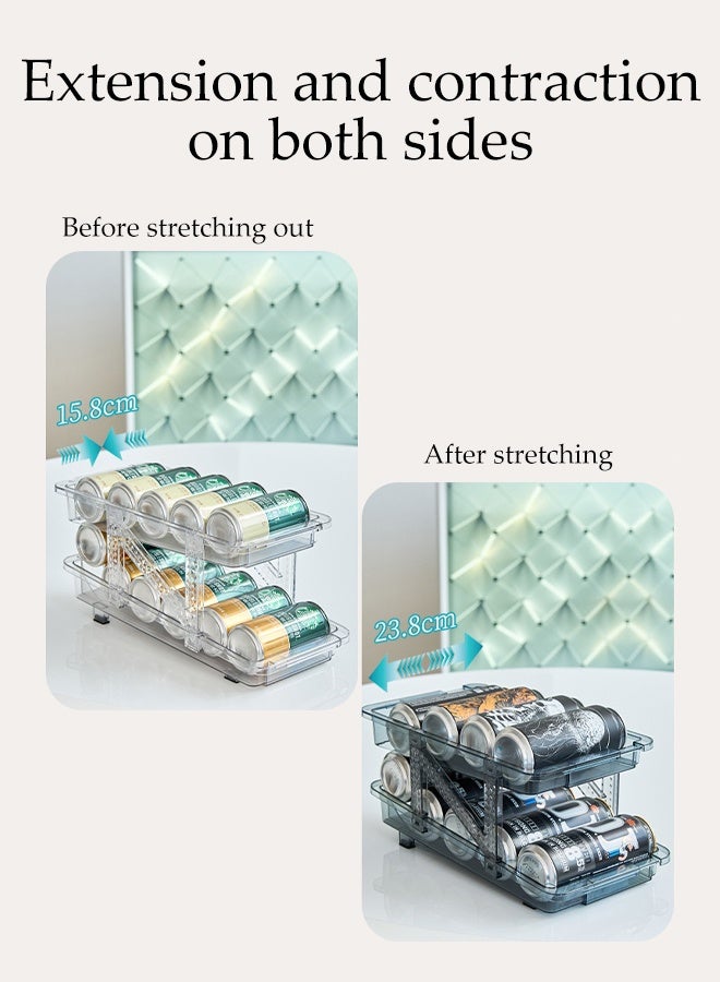 DUNISO 2pcs Rolling Can Organizer Dispenser Double Layer Foldable Fridge Soda Can Organizer Fridge Can Adjustable Width Pop Can Holder Drink Organizer Dispenser for Fridge, Pantry, Cabinet, Countertop - Image 5
