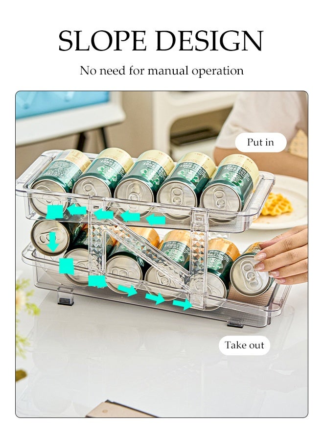 DUNISO 2pcs Rolling Can Organizer Dispenser Double Layer Foldable Fridge Soda Can Organizer Fridge Can Adjustable Width Pop Can Holder Drink Organizer Dispenser for Fridge, Pantry, Cabinet, Countertop - Image 2