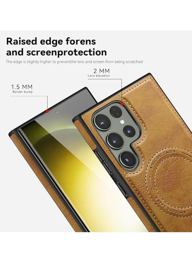 erorex Faux Leather Magnetic For Samsung Galaxy S24 Ultra Case，Compatible With Mag Safe Wireless Charging Adjustable Kickstand Shockproof And Wear Resistant Samsung Galaxy S24 Ultra Cover Brown  - Image 4