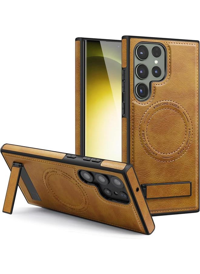 erorex Faux Leather Magnetic For Samsung Galaxy S24 Ultra Case，Compatible With Mag Safe Wireless Charging Adjustable Kickstand Shockproof And Wear Resistant Samsung Galaxy S24 Ultra Cover Brown  - Image 1
