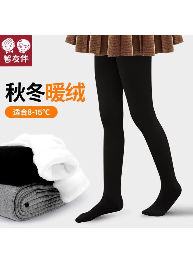 Zhiyouban Kids Tights Spring Autumn Fleece-lined Girls Leggings Black Thin Fleece-lined Tights For Fall Winter