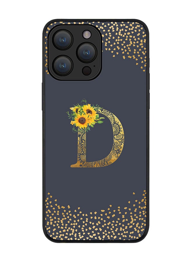 Stylizedd Cover for iPhone 15 Pro Case Rugged Black Slim fit Flexible Protective Phone CasesCustom Monogram Initial Letter Floral Pattern Alphabet - D (Grey) - Image 1