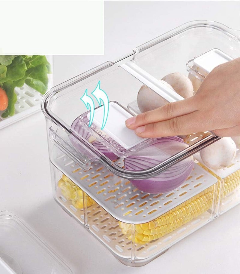 SANNO Refrigerator Food Storage Containers Stay Fresh,Food Storage Container Bin Stackable Refrigerator Freezer Organizer Fresh Keeper Drawers with Vented Lids and Removable Drain Tray - Image 4