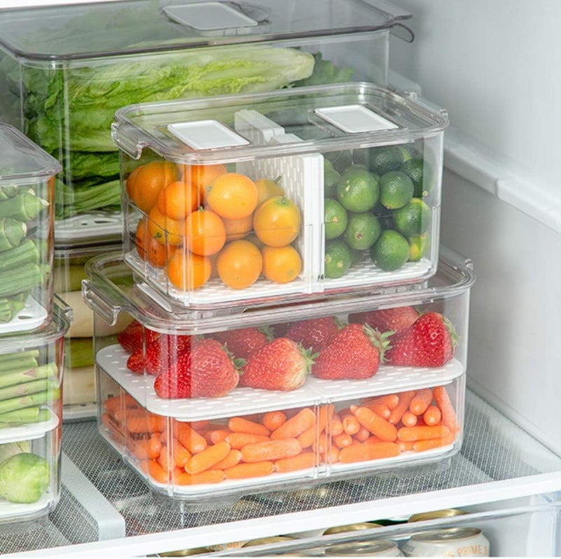 SANNO Refrigerator Food Storage Containers Stay Fresh,Food Storage Container Bin Stackable Refrigerator Freezer Organizer Fresh Keeper Drawers with Vented Lids and Removable Drain Tray - Image 3