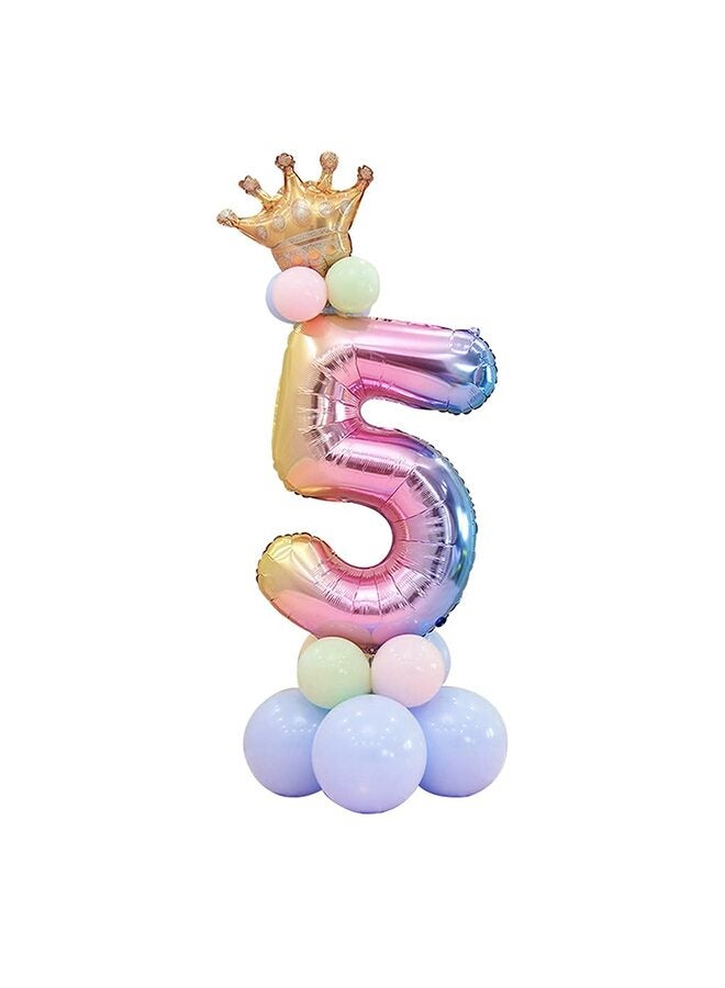 LAMAY 32 Inch Rainbow Foil Number Balloon Set, 0-9 Digit Options with Latex Balloons & Crown, Birthday Party Decorations for Kids Adults, Aluminum Mylar Balloons for Anniversary Baby Shower - Image 1