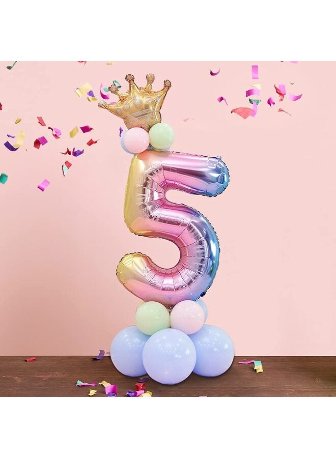 LAMAY 32 Inch Rainbow Foil Number Balloon Set, 0-9 Digit Options with Latex Balloons & Crown, Birthday Party Decorations for Kids Adults, Aluminum Mylar Balloons for Anniversary Baby Shower - Image 5