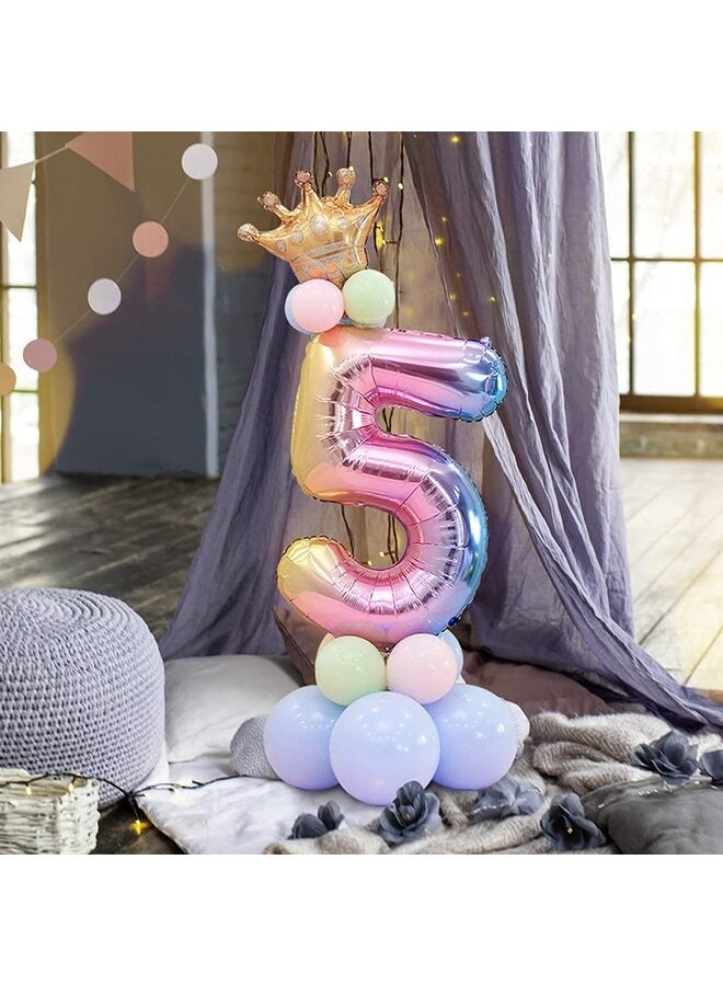 LAMAY 32 Inch Rainbow Foil Number Balloon Set, 0-9 Digit Options with Latex Balloons & Crown, Birthday Party Decorations for Kids Adults, Aluminum Mylar Balloons for Anniversary Baby Shower - Image 4