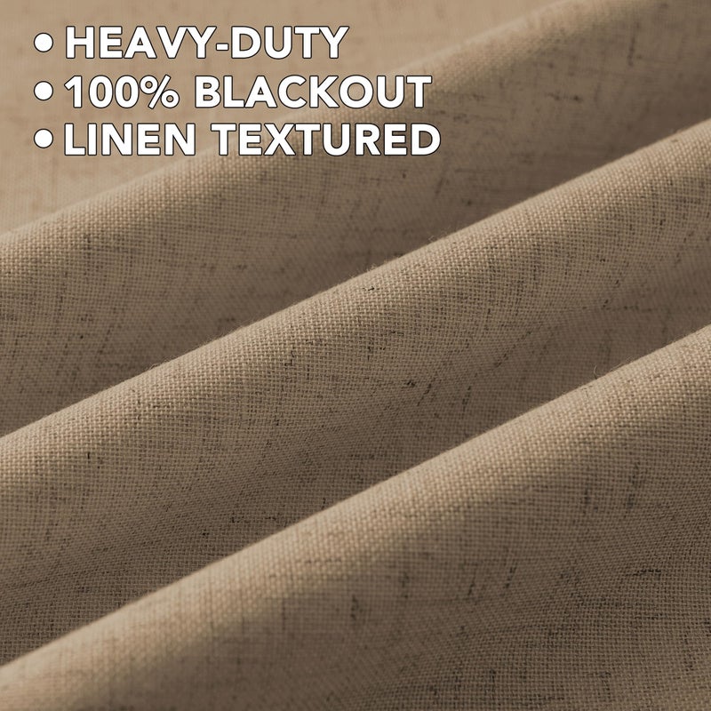 H.VERSAILTEX Linen Curtains 100% Blackout Curtains for Bedroom 108 inch Long Full Light Blocking Nature Linen Blended Window Curtains for Living Room Nickel Grommet (2 Panels  Heathered Macchiato) - Image 5