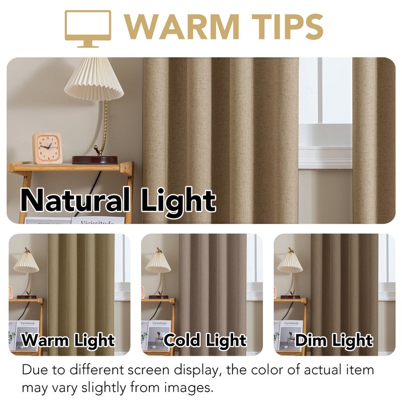 H.VERSAILTEX Linen Curtains 100% Blackout Curtains for Bedroom 108 inch Long Full Light Blocking Nature Linen Blended Window Curtains for Living Room Nickel Grommet (2 Panels  Heathered Macchiato) - Image 4