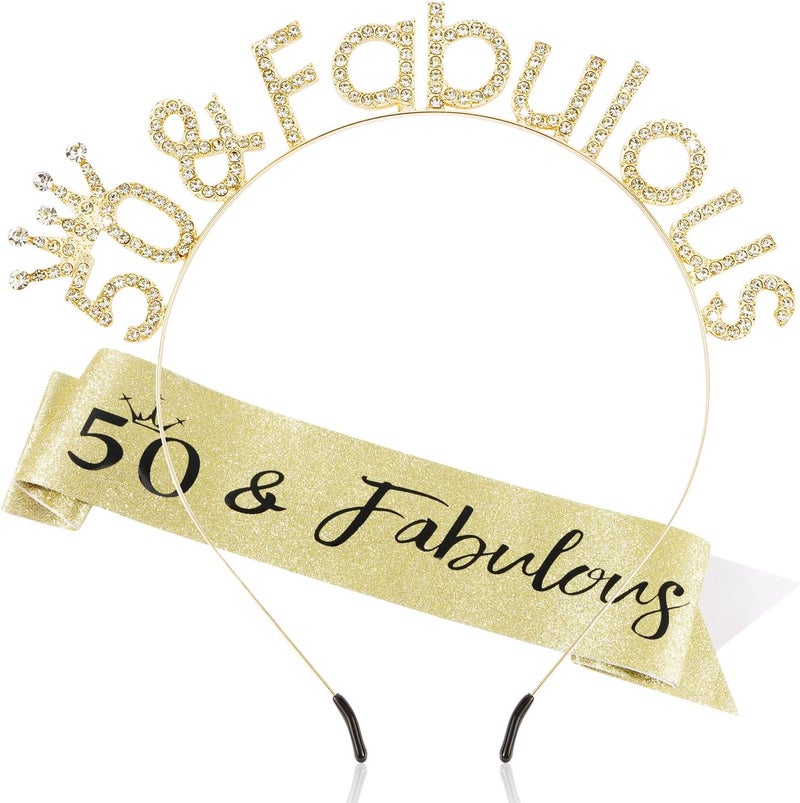 50th Birthday Decorations for Women 50 and Fabulous Birthday Sash Headband Tiara Queen Crown 50th Birthday Gifts
