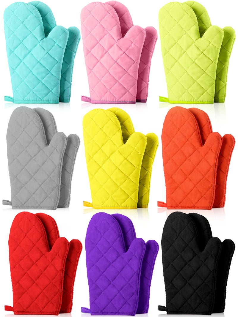 Nuogo Nuogo 9 Pair Oven Mitts Quilted Terry Cloth Lining Extra Long Heat Resistant Kitchen Gloves Thick Hot for Reliable Flexible Polyester Cotton Oven 11 Inch 