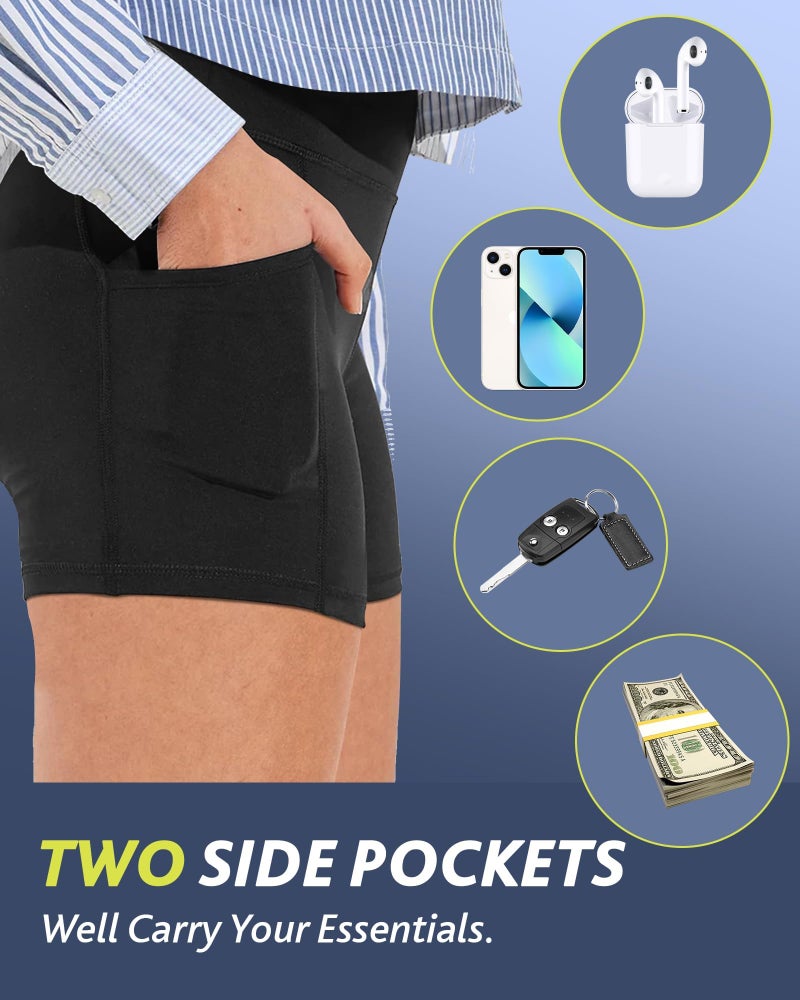 CAMPSNAIL Biker Shorts Women with Pockets - 3"/5"/8" High Waisted Workout Spandex Tummy Control Gym Running Yoga Shorts - Image 3