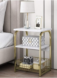 fashionhome 3-Tiers Multipurpose Modern Luxury Side Table Coffee Table Bedside Table Nightstand for Bedroom Living Room 40x30x62 cm  - Image 1