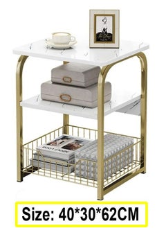 fashionhome 3-Tiers Multipurpose Modern Luxury Side Table Coffee Table Bedside Table Nightstand for Bedroom Living Room 40x30x62 cm  - Image 5