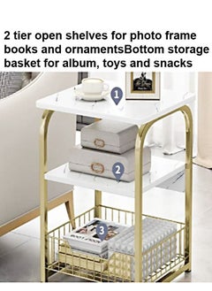 fashionhome 3-Tiers Multipurpose Modern Luxury Side Table Coffee Table Bedside Table Nightstand for Bedroom Living Room 40x30x62 cm  - Image 3