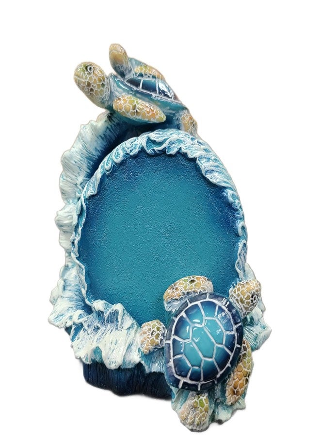 De Leon Collections Round 4-Piece Coaster Set With Decorative Holder, 3.5 Inch Polyresin, Blue Sea Turtles - Image 2