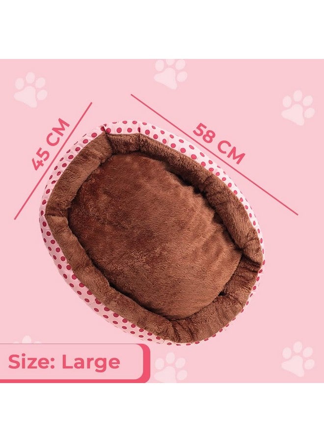Kuber Industries Dog & Cat Bed|Soft Plush Top Pet Bed|Oxford Cloth Polyester Filling|Medium Washable Dog Bed|Circular Cat Bed With Rise-Edge Pillow|Qy039Pc-L|Pink & Coffee - Image 2