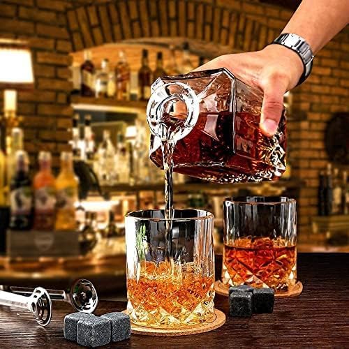 Newine 7PC Italian Crafted Glass Whiskey 1 Decanter 6 Whiskey Glasses Set Crystal Decanter Set with Double Old Fashioned Glasses 100 Lead Free Whiskey Glassware - Image 2