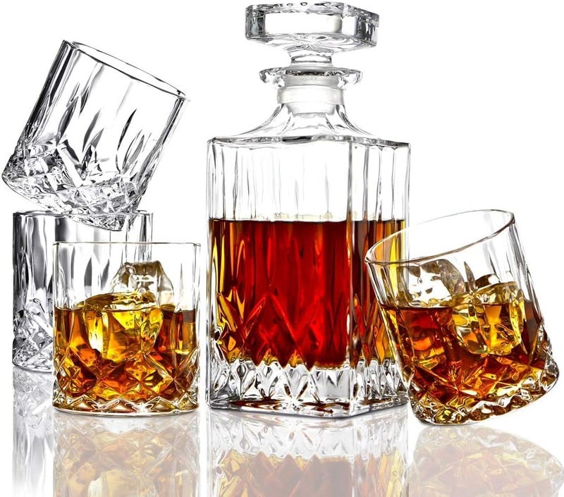 Newine 7PC Italian Crafted Glass Whiskey 1 Decanter 6 Whiskey Glasses Set Crystal Decanter Set with Double Old Fashioned Glasses 100 Lead Free Whiskey Glassware - Image 1