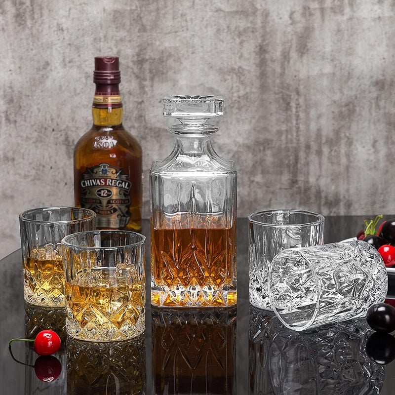 Newine 7PC Italian Crafted Glass Whiskey 1 Decanter 6 Whiskey Glasses Set Crystal Decanter Set with Double Old Fashioned Glasses 100 Lead Free Whiskey Glassware - Image 4