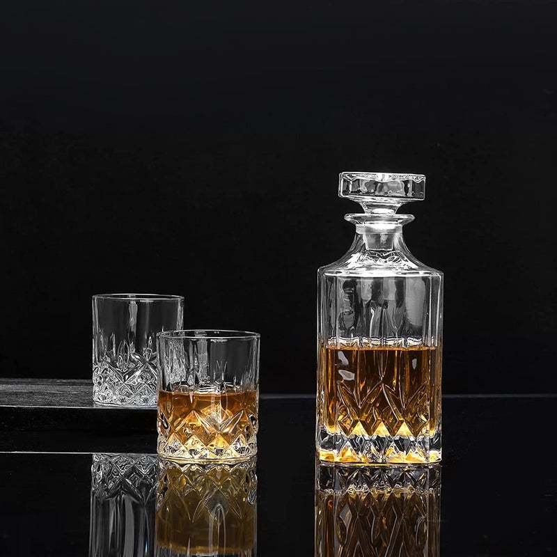 Newine 7PC Italian Crafted Glass Whiskey 1 Decanter 6 Whiskey Glasses Set Crystal Decanter Set with Double Old Fashioned Glasses 100 Lead Free Whiskey Glassware - Image 5