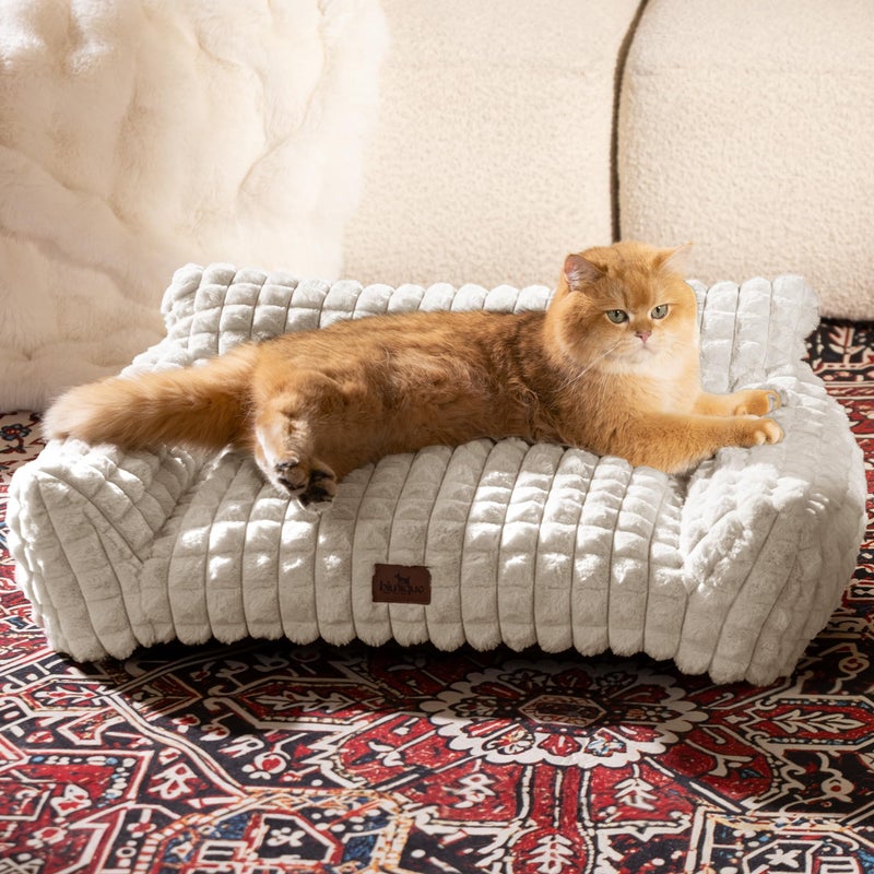 blunique Cute Dog Beds for Small/Medium Dogs/Cats, Washable Dog Sofa Faux Rabbit Fur Pet Bed, Supportive Dog Couch with Removable Zipper Cover for Indoor Cats/Dog, 30 x 20 x10inch, Off White - Image 5