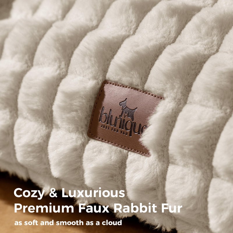 blunique Cute Dog Beds for Small/Medium Dogs/Cats, Washable Dog Sofa Faux Rabbit Fur Pet Bed, Supportive Dog Couch with Removable Zipper Cover for Indoor Cats/Dog, 30 x 20 x10inch, Off White - Image 2