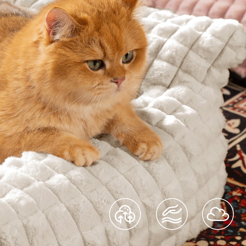 blunique Cute Dog Beds for Small/Medium Dogs/Cats, Washable Dog Sofa Faux Rabbit Fur Pet Bed, Supportive Dog Couch with Removable Zipper Cover for Indoor Cats/Dog, 30 x 20 x10inch, Off White - Image 4