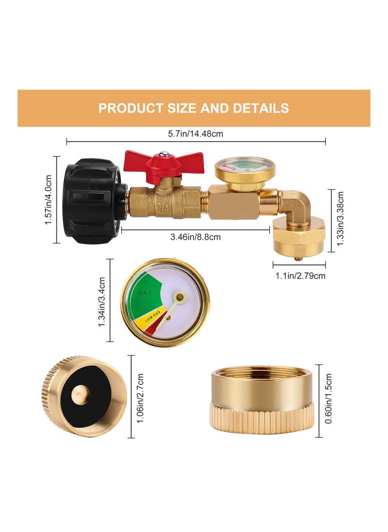 SYOSI - Propane Adapter 1lb to 20lb Fit for QCC1 Propane Refill Elbow Adapter with Gauge and ON-Off Control Valve for 1LB Propane - Image 1