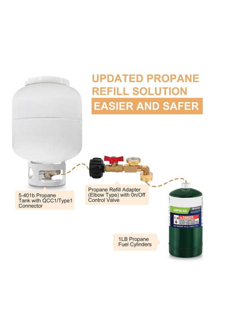 SYOSI - Propane Adapter 1lb to 20lb Fit for QCC1 Propane Refill Elbow Adapter with Gauge and ON-Off Control Valve for 1LB Propane - Image 1